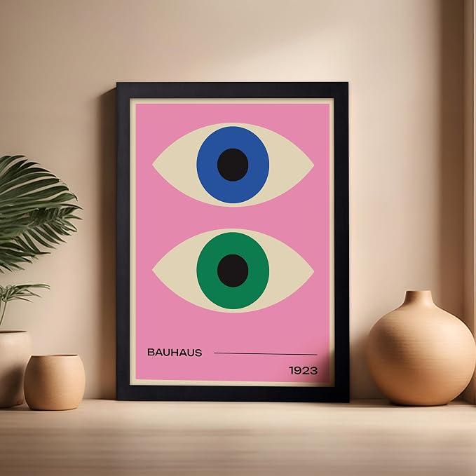 Poster Master Bauhaus Poster - Eyes Print - Abstract Circles ART - Graphic Design ART - Geometric Style - Chic Boho - Mid Century Modern - Living Room or Bedroom Decor - 16x20 Black Framed