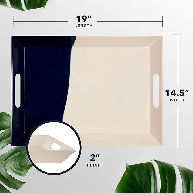 Melamine Serving Tray with Handles, Chip and Break-Resistant, Durable and Kid-Friendly Food Tray for Indoor and Outdoor, Dishwasher Safe, Ivory/Navy - Thomas Fuchs Creative