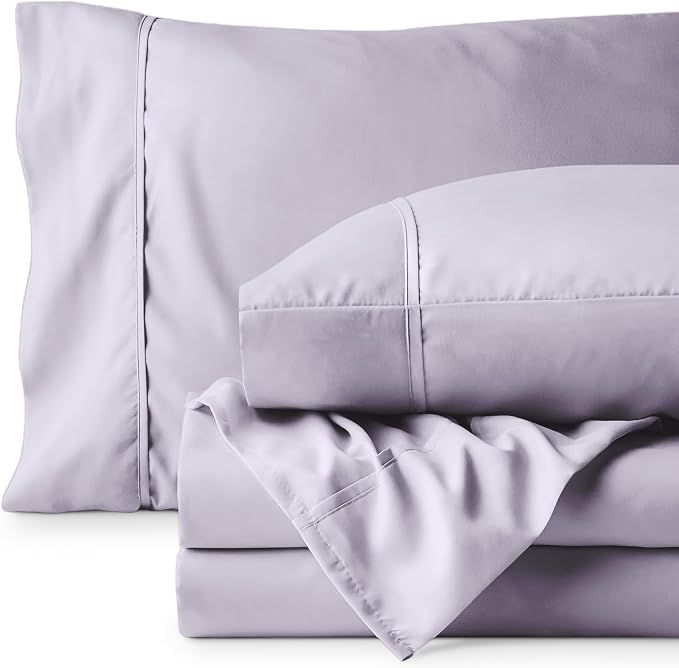 Bare Home Split Head Flex King Sheet Set - 1800 Ultra-Soft Microfiber Bed Sheets - Double Brushed - Deep Pockets - Easy Fit - 4 Piece Set - Bedding Sheets & Pillowcases (Light Lavender)