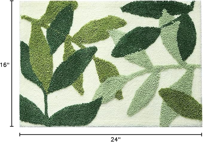 Hi Space Bathroom Rugs 24x16IN Blue Leaves Bath Mat for Bathroom Non Slip Machine Washable Soft Microfiber Absorbent Cute Bath Rug Plush for Tub Shower Sink Fluffy Home Decor Accessories