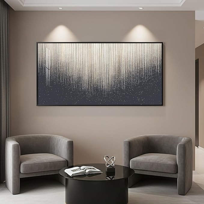 Extra Large Framed Horizontal Modern Wall Art for Living Room, Abstract Minimalist Black Silver Line Prints Paintings, Contemporary Picture Artwork Decor for Bedroom Office Hallway, 56x28 Inch