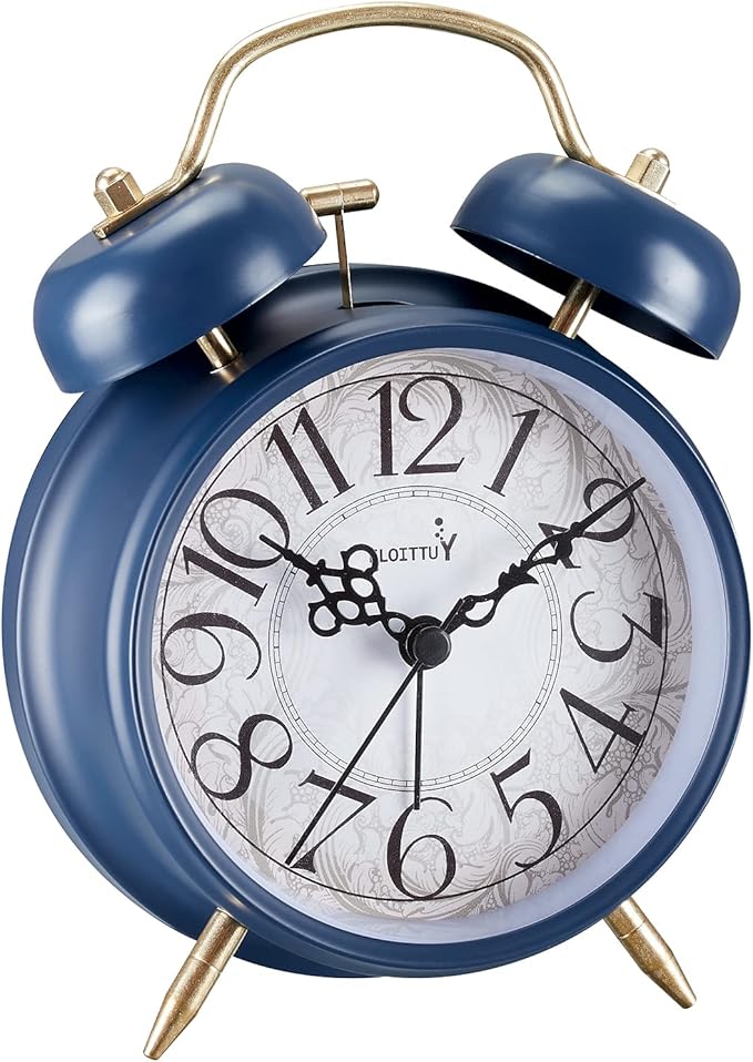FLOITTUY Loud Alarm for Deep Sleepers 4'' Retro Twin Bell Alarm Clock with Backlight for Bedroom and Home Decoration (Retro Blue)