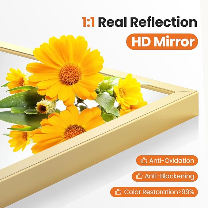 NEWBULIG 38X30 Inch Arched Bathroom Mirror for Wall, Vanity Bathroom Mirrors for Over Sink Tempered Glass, Anti-Rust Arched Metal Framed, Hangs Horizontally or Vertically, Farmhouse Home Decor, Gold