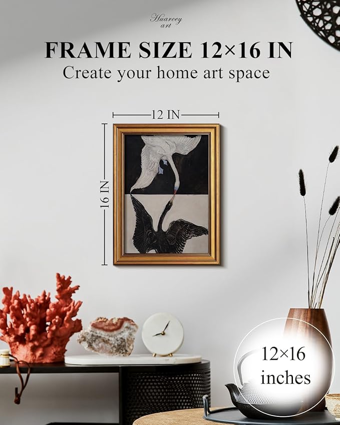 HUARCEY Gold Framed Vintage Wall Art for Living Room, Animals Painting Prints Shelf Decor for Kitchen, Aesthetic Bedroom Wall Art, Best Gifts for Friends or Family - Black and White 16L x 12W
