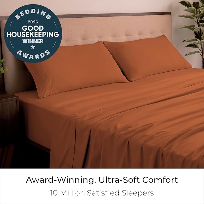 Mellanni King Sheets Set - 4 PC Iconic Collection Bedding - Hotel Luxury, Extra Soft, Cooling Bed Sheets - Wrinkle, Fade, Stain Resistant (King, Terracotta)