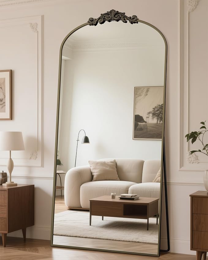 Antok Arched Full Length Mirror, 78"x38" Floor Mirror with Carved, Full Body Mirrors for HomeDecor, Standing/Halling Large Wall Mirror for Bedroom, Living Room, Cloakroom, Bronze, Retro Style