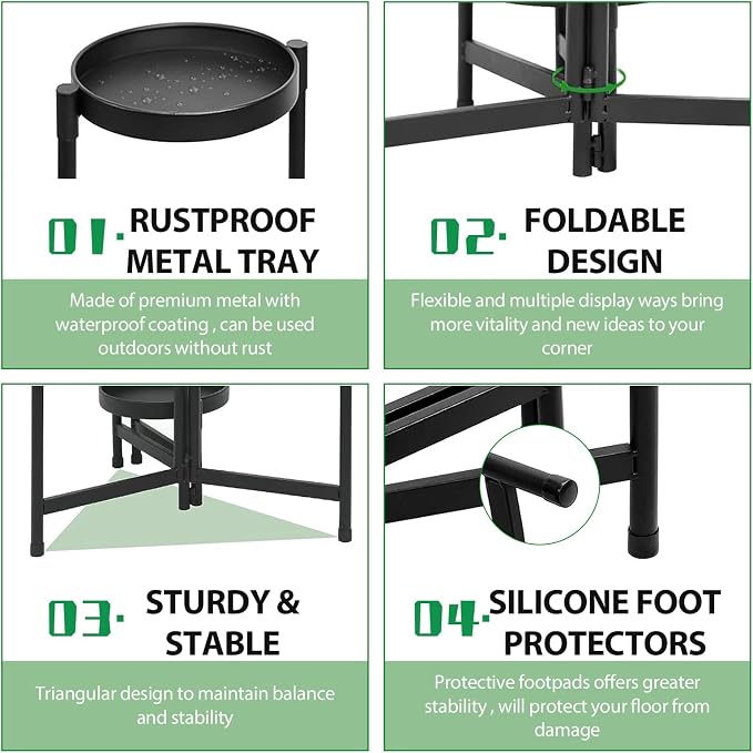 Plant Stand Indoor Outdoor 5 Tier Metal Plant Stand, Foldable Corner Plant Shelf Multi Tiered Flower Pot Holder Display Rack, Heavy Duty Multiple Plant Holder for Patio Living Room Balcony Garden, Black