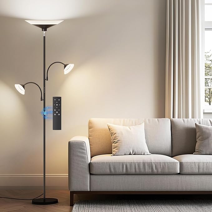 SIBRILLE 3 Way Torchiere Floor Lamp - 42W Dimmable LED Tree Standing Lamp with Remote, 2300LM, Color Changing, 72" Tall Bright Floor Lamp for Living Room Bedroom Office