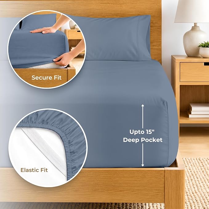 SGI bedding 100% Egyptian Cotton Sheets California King Size – 600 Thread Count Sheets Set, Soft, Cooling, 15" Deep Pocket, Luxury Hotel Bedding, Breathable, Durable - Mediterranean Blue