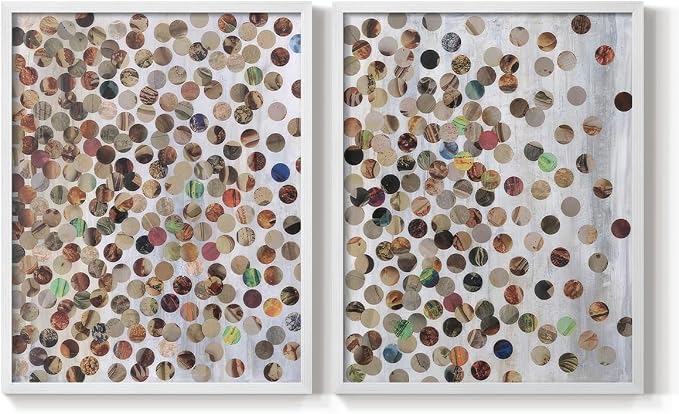 Renditions Gallery Set of 2 Peel & Stick Framed Prints, Textured Abstract Wall Art, Scattered Circular Cutouts Wall Decor, Re-Stickable - Ready to Hang - 22"x28" - White Frame LT588