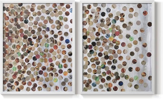 Renditions Gallery Set of 2 Peel & Stick Framed Prints, Textured Abstract Wall Art, Scattered Circular Cutouts Wall Decor, Re-Stickable - Ready to Hang - 16"x20" - White Frame LT588