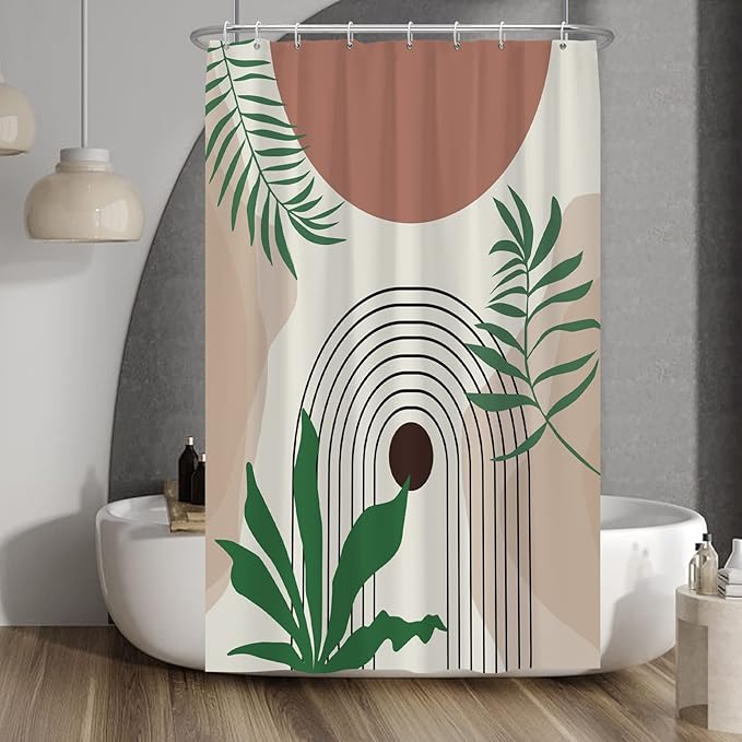 Baocicco Boho Leaves Shower Curtain Modern Abstract Geometric Aesthetic Art Shower Curtains for Bathroom Home Bathtubs Waterproof Fabric Shower Curtain with Hooks 48x72 Inches