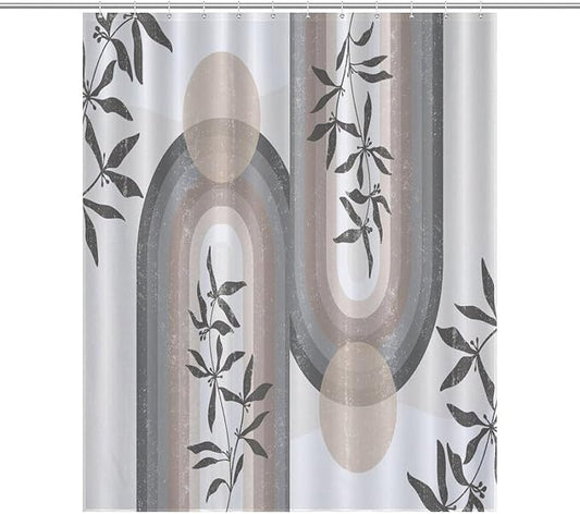 Boho Leaf Mid Century Shower Curtains, Bohemian Plant Mid Century Tropical Abstract Modern Washable Waterproof Fabric for Bathroom Decor Bathtub with 12 Hooks 55x72in（140x183cm）