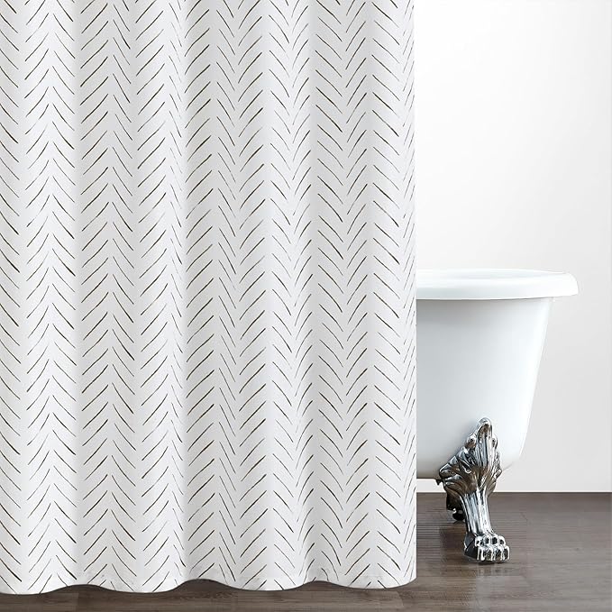 jinchan Extra Long Dark Brown and White Shower Curtain Herringbone Modern Fabric Shower Curtain Zig Zag Inky Chevron Farmhouse Shower Curtains for Bathroom Waterproof Hooks Included 70x78 inch