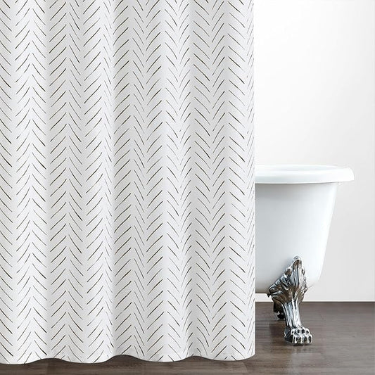 jinchan Extra Long Dark Brown and White Shower Curtain Herringbone Modern Fabric Shower Curtain Zig Zag Inky Chevron Farmhouse Shower Curtains for Bathroom Waterproof Hooks Included 70x78 inch