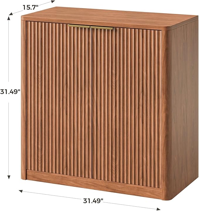 Evermagin 31.5" Walnut Buffet Cabinet with Storage, Small Sideboard Cabinet, Mid Century Modern Accent Credenza, Fluted Console Table with Doors for Dining Room, Kitchen, and Living Room