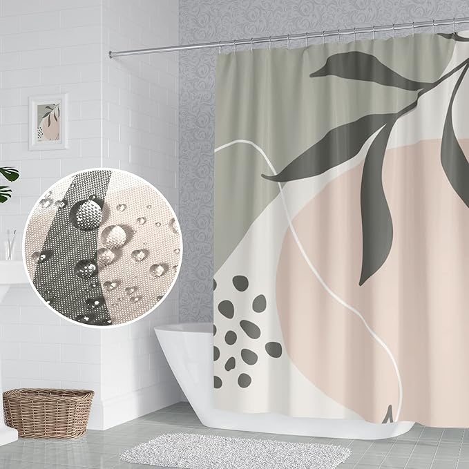 Light Green Eucalyptus Leaves Bathroom Shower Curtain Spring Nature Leaf Abstract Pattern Bath Curtain Waterproof Fabric Modern Elegant Home Decorative Shower Curtain with Hooks, 72x72 Inch