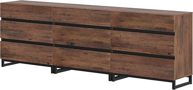 WAMPAT Dresser for Bedroom, Closet Organizers and Storage with 9 Drawers, Chest of Drawers with Metal Base, Wooden Modern Dresser for Living Room, Hallway, Entryway, Brown