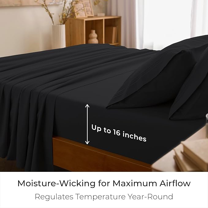 Mellanni Twin Sheets Set - 3 PC Iconic Collection Bedding - Hotel Luxury, Extra Soft, Cooling Bed Sheets - Wrinkle, Fade, Stain Resistant (Twin, Black)