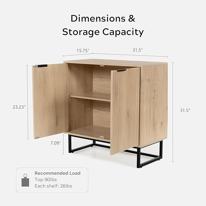 Fluted Storage Cabinet Sideboard Buffet Cabinet, Modern Accent Cabinets with Adjustable Shelves, Wooden Credenza, Console Table Entryway Cabinets for Living Dining Room, Light Oak