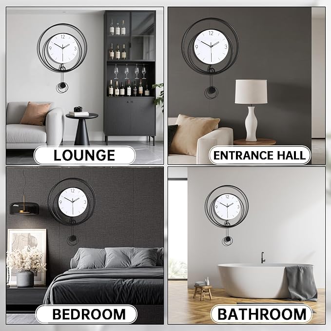 Decorative Wall Clock,Silent Non-Ticking Quality Quartz Movement Battery Operated with Pendulum, Large Wall Clocks for Living Room Kitchen Home Bathroom Bedroom Wall Decor,16x20inch(White)
