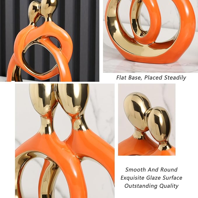 APLUSH Modern Couple Statue Home Decor, Abstract Art Ceramic Sculpture Creative Crafts Living Room Decor for Bedroom Office Coffee Table Shelf Decor,Orange,High
