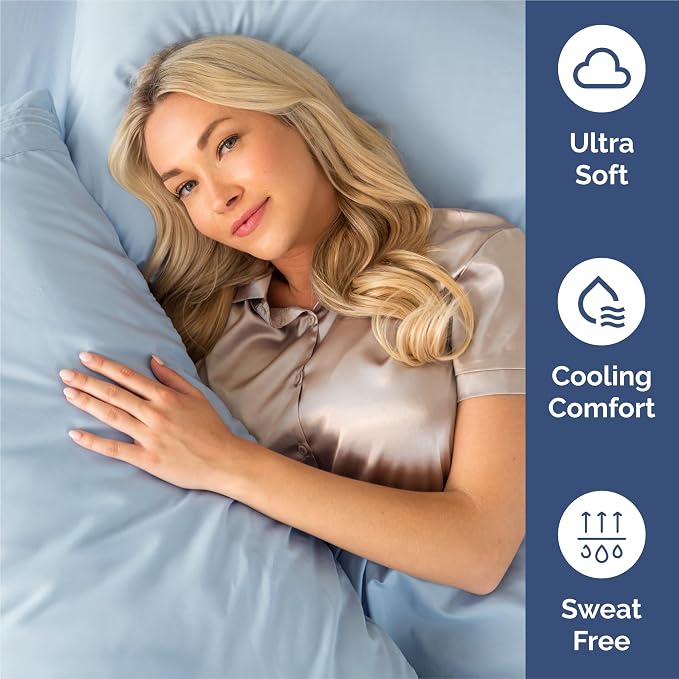 Split King Size 5 Piece Sheet Set - Comfy Breathable & Cooling Sheets - Hotel Luxury Bed Sheets for Women & Men - Deep Pockets, Easy-Fit, Soft & Wrinkle Free Sheets - Sky Blue Oeko-Tex Bed Sheet Set