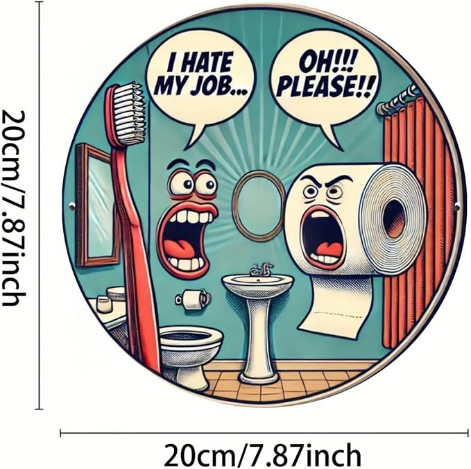Room Decor 1pc Retro Aluminum Bathroom Sign, 8x8 inch Vintage Illustration, Humorous Toilet Theme Wall Art for Home, Office, Hotel Decor