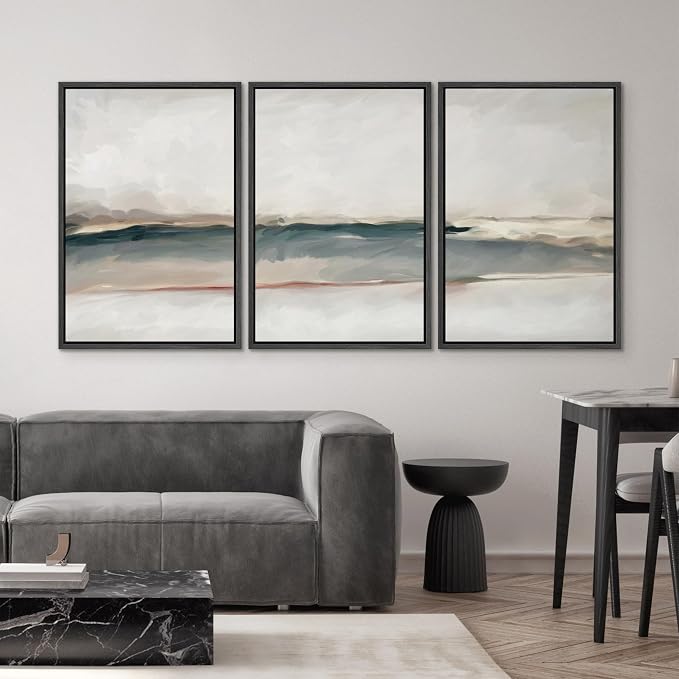 SIGNWIN Framed Canvas Print Wall Art Set Grunge Gold Pastel Landscape Shapes Abstract Illustrations Modern Art Decorative Nordic Chic Calm/Zen for Living Room, Bedroom, Office - 16"x24"x3 Black