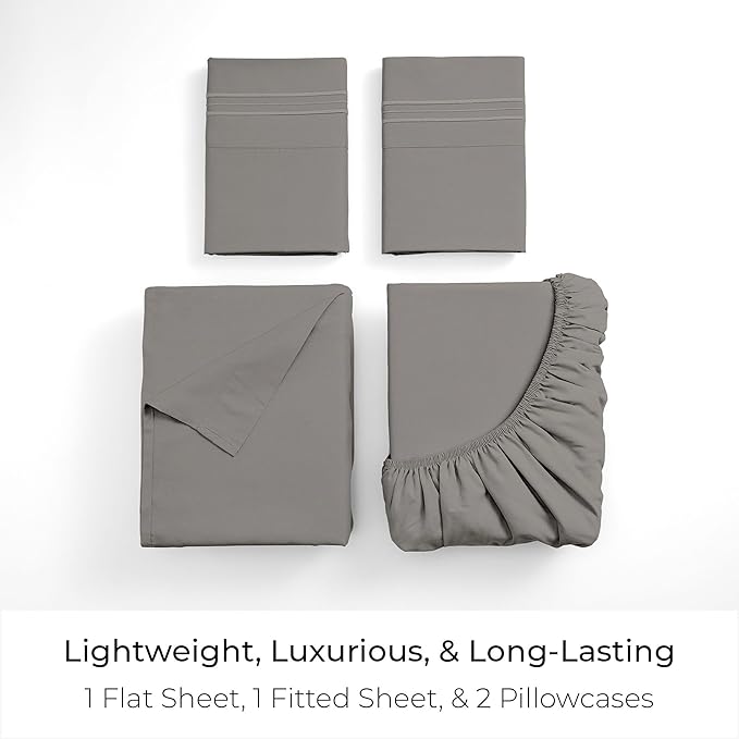 Mellanni Full Sheets Set - 4 PC Iconic Collection Bedding - Hotel Luxury, Extra Soft, Cooling Bed Sheets - Wrinkle, Fade, Stain Resistant (Full, Taupe)