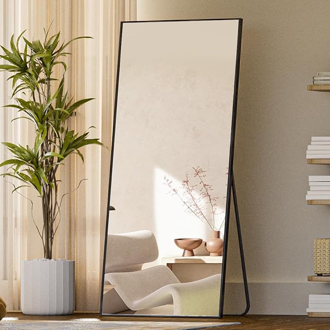 Koonmi 71"x26" Floor Mirror Full Length, Bedroom Floor Body Mirror with Stand, Large Black Mirror, Leaning, Standing or Hanging Horizontally/Vertically