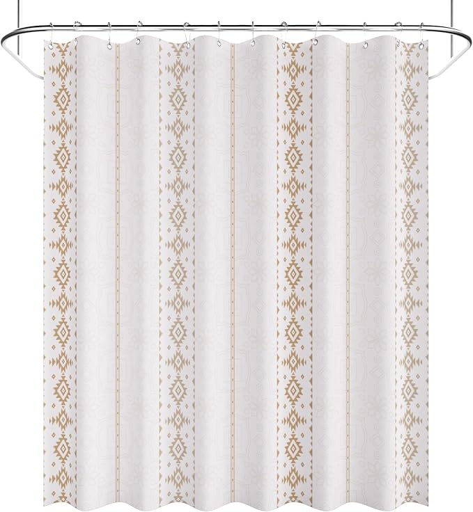 AmazerBath Boho Shower Curtain, Boho Cloth Shower Curtain with 12 Hooks, Hotel Quality Washable Rustic Farmhouse Polyester Fabric Bathroom Shower Curtain Set, 72x72 Inches