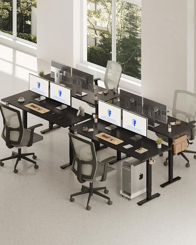FLEXISPOT 63 x 32 Inch Large Standing Desk, Stand Up Desk with Splice Board, Rising Desks for Home Office, Office Desk with Cup Holder and Headphone Hook (Black Frame + Black Top, 2 Packages)