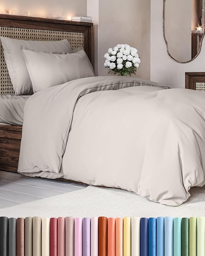 Duvet Cover Twin/Twin XL Size - Extra Soft Twin/Twin XL Size Duvet Cover - Breathable, Easy Care and Fade Free with Zipper Closures & Ties - 68" x 90" Inches - (Light Grey) Comforter Not Included