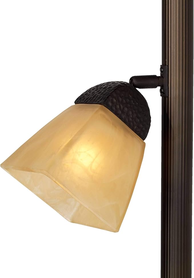Franklin Iron Works Rustic Farmhouse Mission Torchiere Floor Lamp 71 1/2" Tall Roman Bronze 3-Light Frosted Champagne Amber Glass Shade for Living Room Reading Bedroom Office House Home Decor