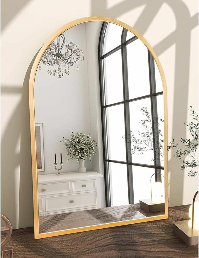 Arched Wall-Mounted Mirror Gold Arch Mirror Aluminum Alloy Frame Bathroom Mirror for Vanity Living Room, Bedroom, and Entryway 20"x16"