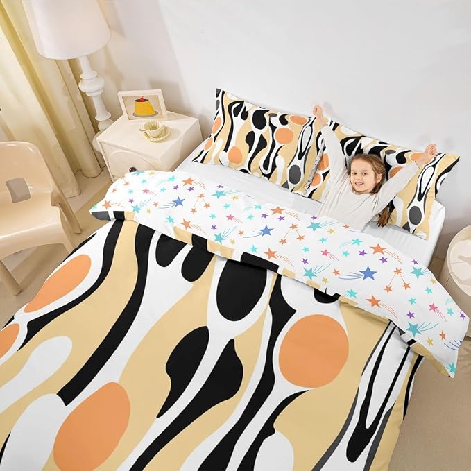 Erosebridal Organic Abstract Duvet Cover Set Modern Contemporary King Bedding Set for Adult Men Boho Mid Century Wavy Lines Comforter Cover Retro Geometric Bed Sets,Light Beige Peach