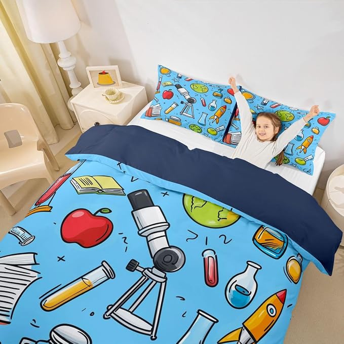 Science Duvet Cover Set School Physics formula Twin Bedding Sets for Girls for Children Boys | Chemistry Science Educational Comforter Cover Back To School Supplies Bed Set, Room Decor Aesthetic