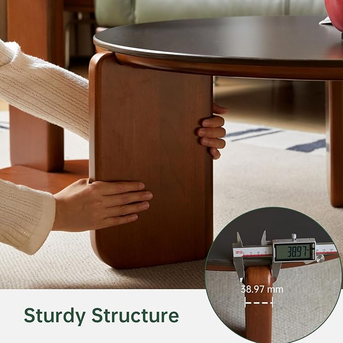 YESWOOD Round Coffee Table, Wood Coffee Table Side Table with Sintered Stone Top, Mid Century Morden Table,Small Coffee Table Living Room Table for Bedroom Balcony Living Room (31.5" D x 13.8" H)