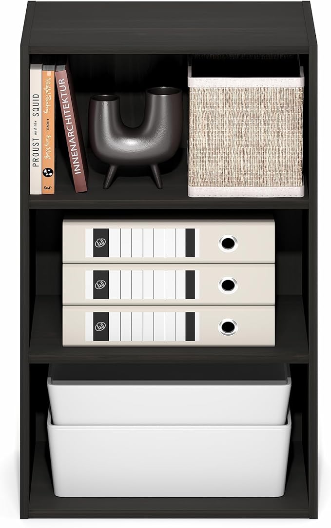 Furinno Basic Book Shelf, 3-Tier Bookshelf, Storage Organizer Bookcase with Open Shelf, 11 x 17 x 26, for Living Room, Bedroom, Home Office, Espresso