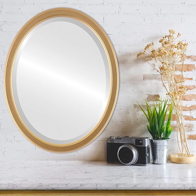 OVALCREST Oval Beveled Wall Mirror for Home Decor - Toronto Style - Gold Spray - 18" x 14"