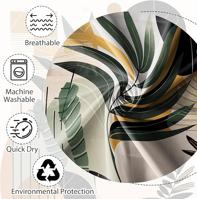 Boho Shower Curtain Mid Century Style Plant Leaves Bathroom Curtain Modern Abstract Graphic Waterproof Fabric Decor Shower Curtain with Hooks 60x72 Inch