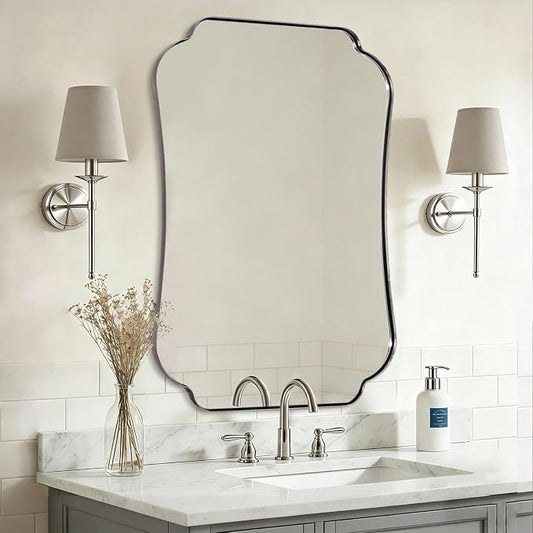 ANDY STAR Large Chrome Bathroom Mirror, 30x48Inch Polished Chrome Mirror, Scalloped Bathroom Mirror with Stainless Steel Metal Frame, Rust-Proof Frame Deep 1’’