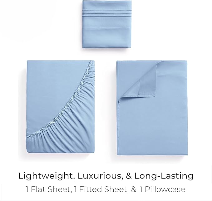 Mellanni Twin Sheets Set - 3 PC Iconic Collection Bedding - Hotel Luxury, Extra Soft, Cooling Bed Sheets - Wrinkle, Fade, Stain Resistant (Twin, Sky Blue)