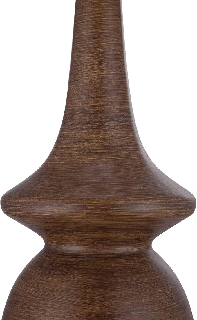 360 Lighting Rexford Mid Century Modern Table Lamps 24" Tall Set of 2 Walnut Brown Faux Wood Off White Drum Shade for Bedroom Living Room House Home Bedside Nightstand Office Kids Family