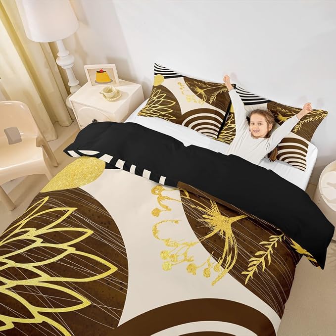 Erosebridal Boho Mid Century Duvet Cover King Size for Women Men Adults | Minimalist Modern Comforter Cover Brown and Beige Geometric Bedding Set Aesthetic Modern Abstract Bed Set
