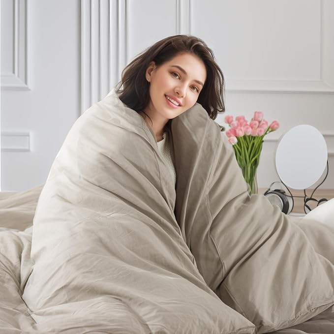 NEXHOME PRO 100% Washed Cotton Duvet Cover Full Size, Ogranic Natural Linen Feel Breathable Bedding Set with Zipper Closure, 3 Pieces Duvet Cover Set Linen (No Comfortert) 8090
