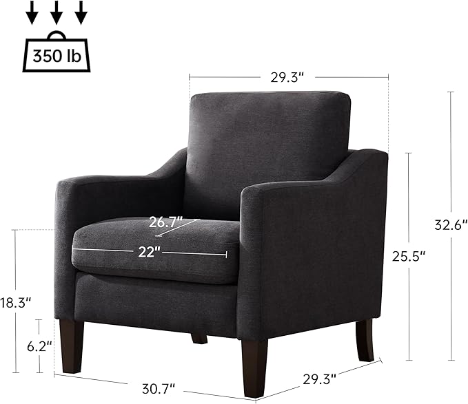 VKNOW Mid Century Modern Accent Chair, Upholstered Living Room Chairs Armchair for Bedroom, Comfy Reading Accent Chairs with Wood Legs for Living Room (1, Dark Grey)