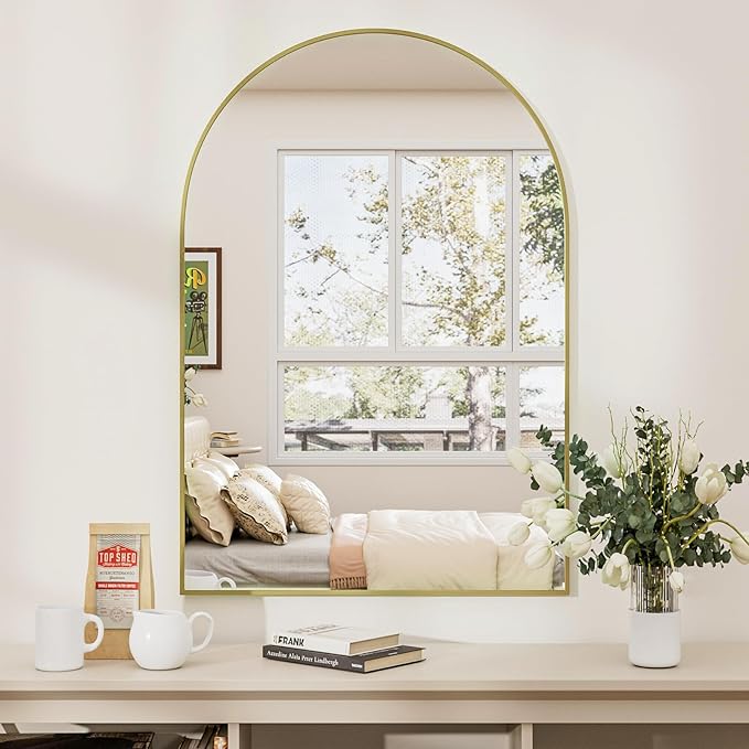 Gold Arched Bathroom Mirror for Wall-30"X20" Wall Mirror for Living Room, Bedroom, Bathroom, Dressing Room Hanging Vanity Mirror for Wall Decoration