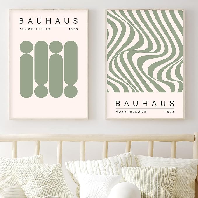 Geometric Line Wall Art Bauhaus 1923 Poster Sage Green Abstract Paintings Mid Century Modern Artwork Bauhaus Exhibition Poster Abstract Shape Prints Boho Modern Picture for Livingroom 16x24in Unframed